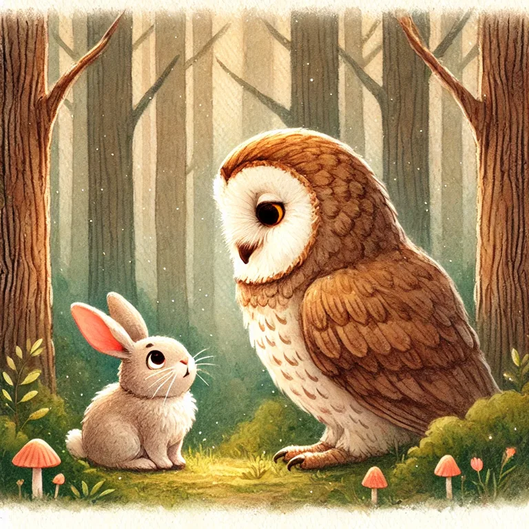大きなフクロウが現れて、ピョンに優しく声をかける場面